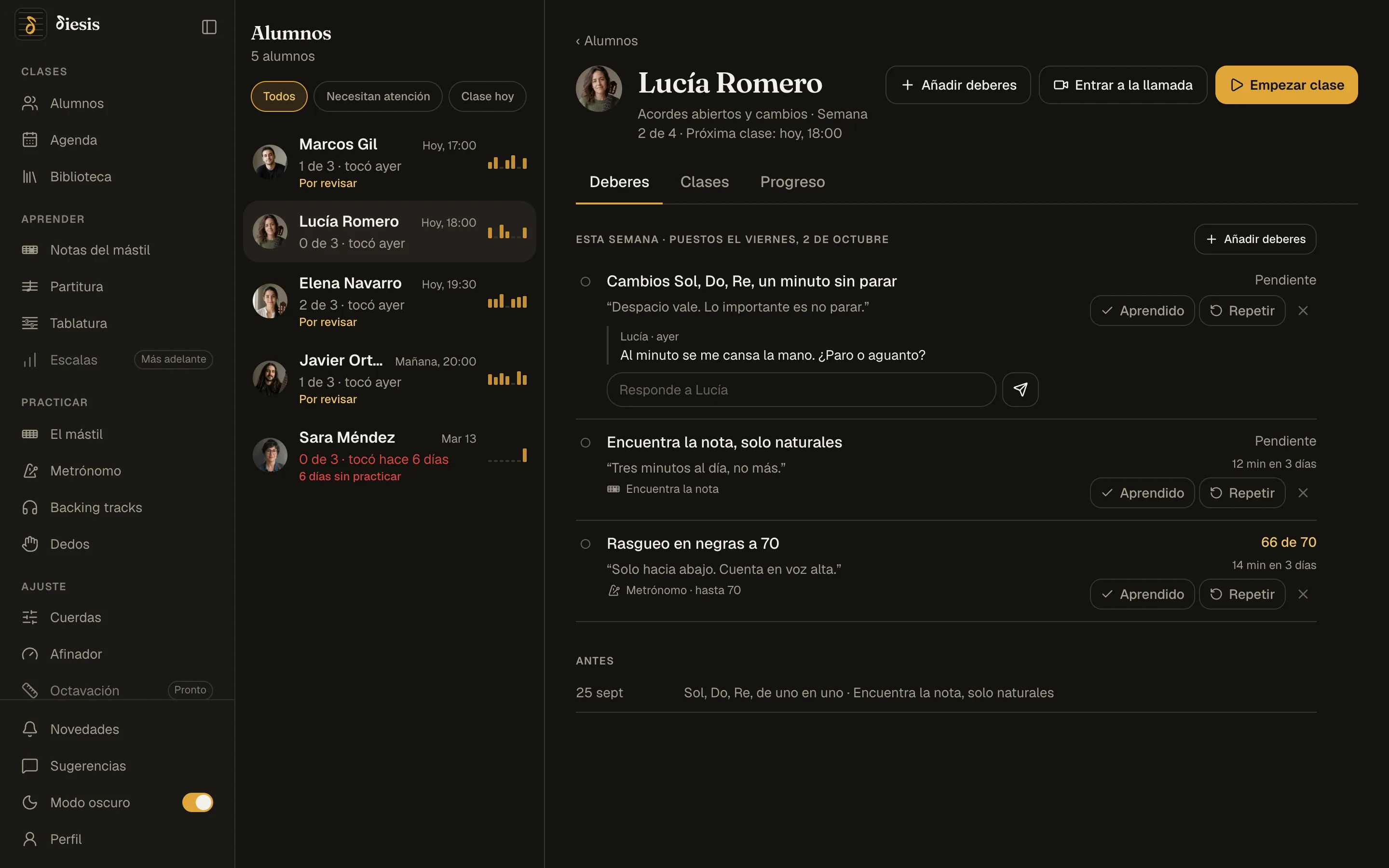 El profe ve hasta dónde ha llegado cada deber